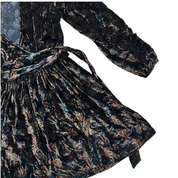 Slate & Willow Black Velvet Mini Tie Dress S - Picture 3 of 5